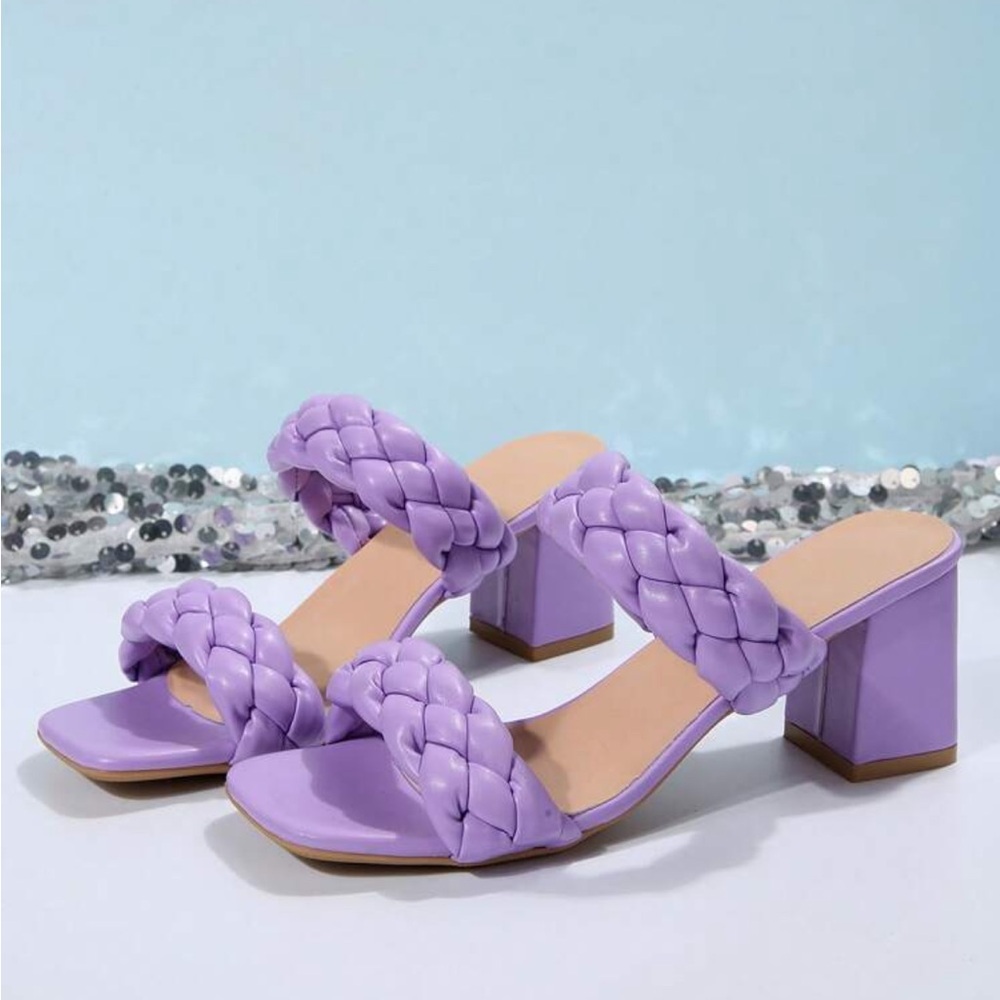 Braided Strap Purple Block Heel Sandals